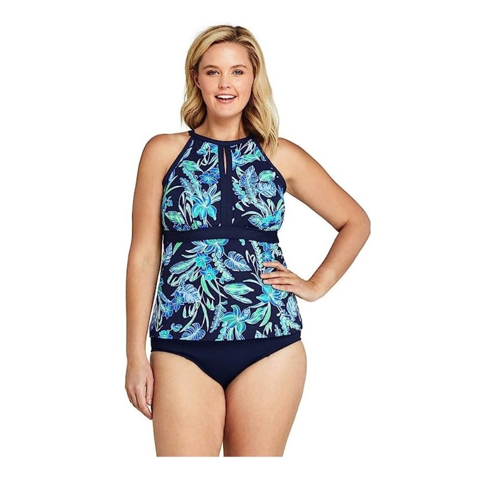 NWoT Lands' End Keyhole High Neck Tankini Top W/ Tummy Control 16W DD $80 JK704